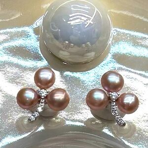 EPF30 5mm Metallic Pink Baby Freshwater Pearl 3-Petal CLOVER Earrings 18KWG S925